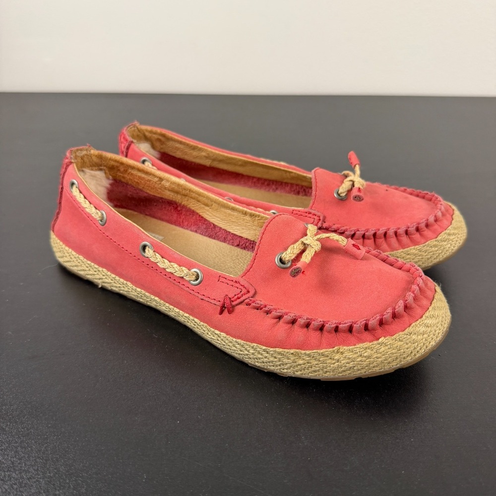 UGG Loafers Women's 6.5 Pink Leather Moc-Toe Casual Slip-On 1004111 Comfort